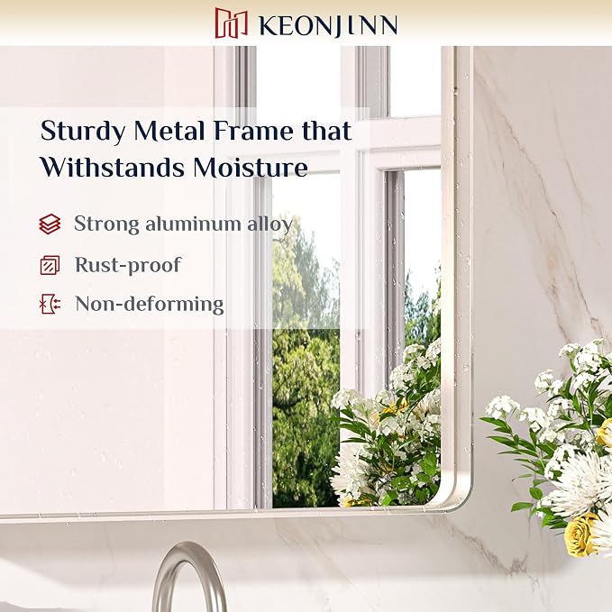 Keonjinn 55 x 36 Brushed Nickel Bathroom Mirrors - Image 7