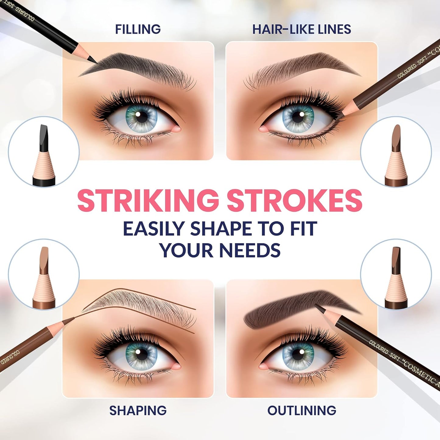 Stylia Waterproof Eyebrow Pencils For Women – Long-Lasting Microblading Supplies Brow Pencil, Perfect for Eyebrow Shaper, Filling & Defining Natural-Looking Brow - (12PC Brown)