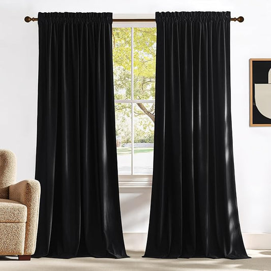NICETOWN Black Velvet Curtains 90 inches Long 2 Panels Set, Thermal Insulated by NICETOWN