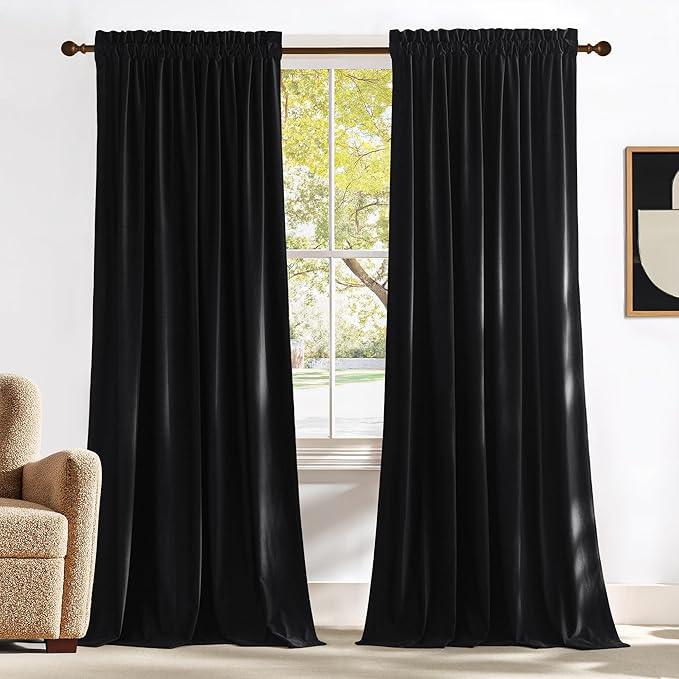 NICETOWN Black Velvet Curtains 84 inch Long by NICETOWN