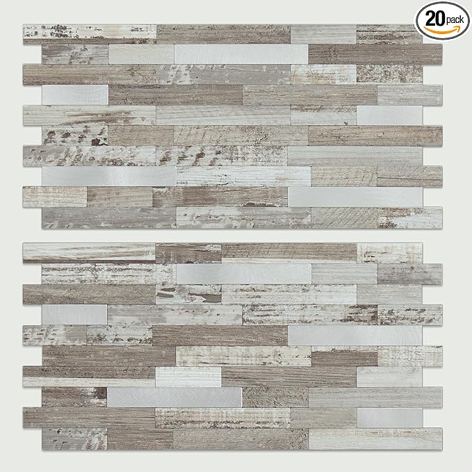 AULIGET 20 Sheets Peel and Stick Backsplash, Coffee & Brown Wood Look PVC Mixed by AULIGET
