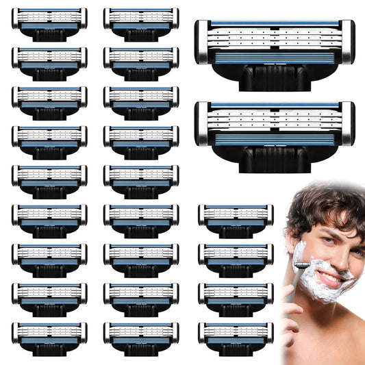 Razor Blades for Men - 24PCS Precision Compatible With Mach3 Razor Blades Refills for Men - Compatible With Mach Razor, Dual Lubrication for Close & Comfortable Shave