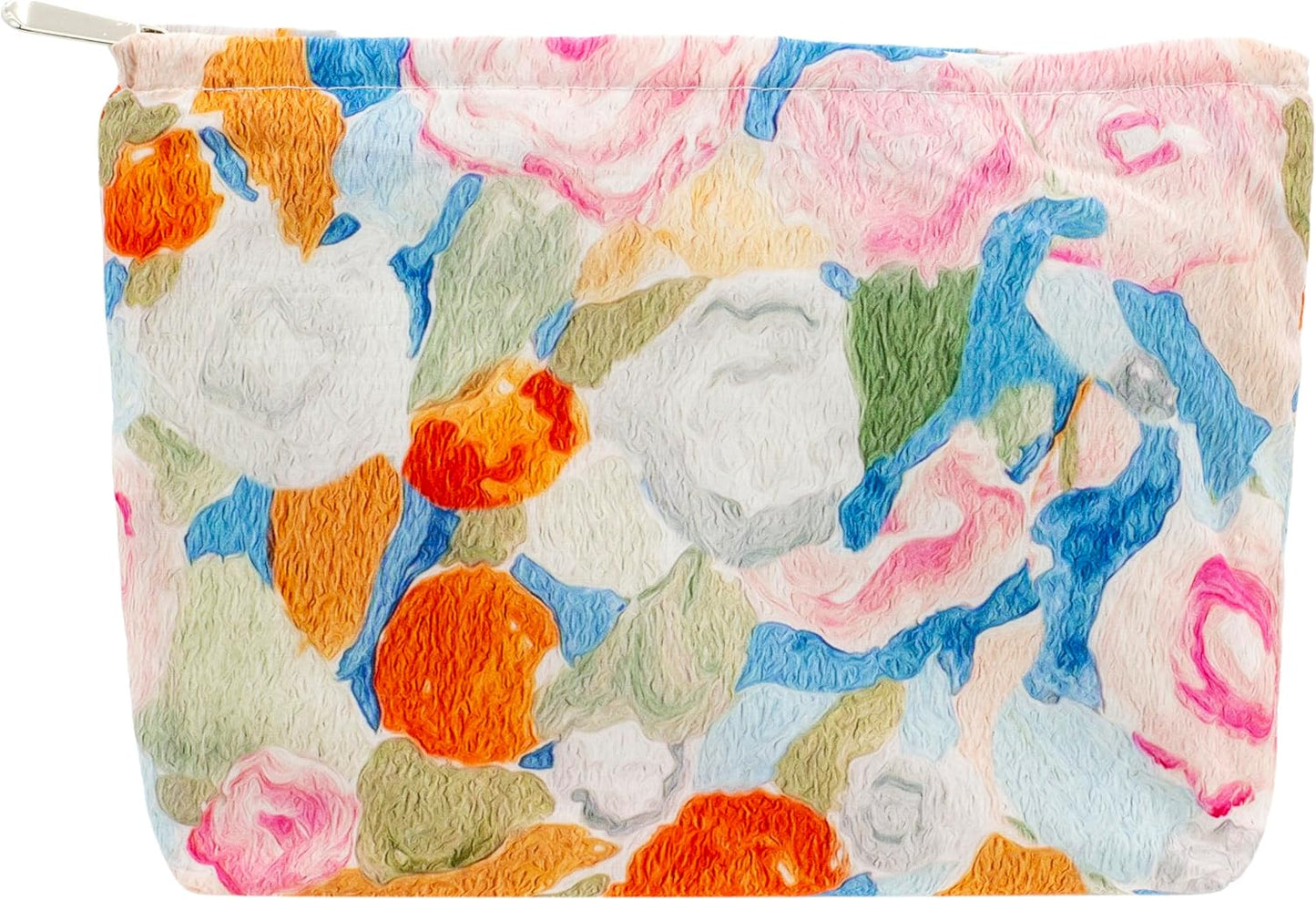 PAZIMIIK Floral Makeup Bag Large Cotton Zipper Pouch for Purse Travel Canvas Make Up Organizer for Women Cosmetic,Garden Orange