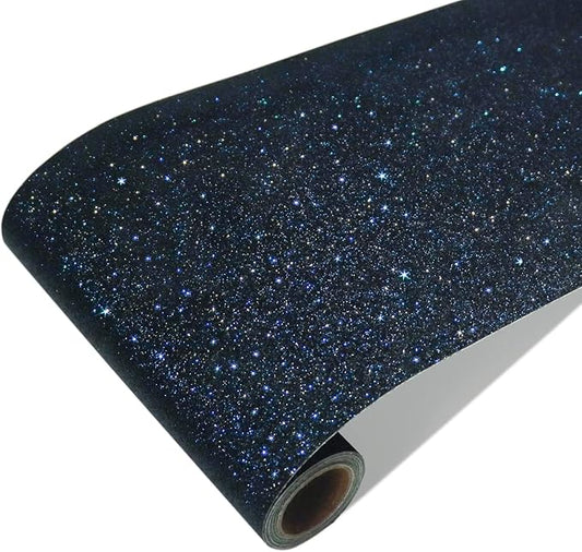 CRE8TIVE Black Blue Glitter Wallpaper Stick and Peel 8"x354" Glitter Wallpaper by CRE8TIVE