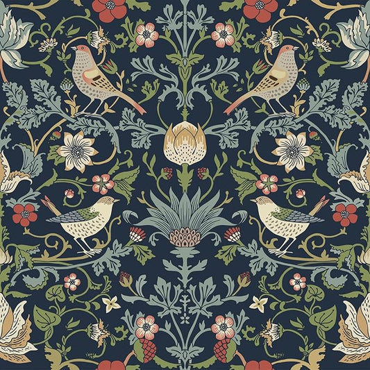 FunStick Navy Blue Floral Wallpaper Peel and Stick Vintage William Morris Green by FunStick