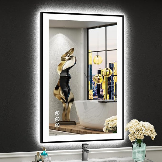 24x36 Black Framed LED Bathroom Mirror by Awandee