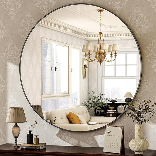 HARRITPURE Round Mirror 30 Black Wall Mounted Circle Mirrors Vanity Mirror by HARRITPUREHome