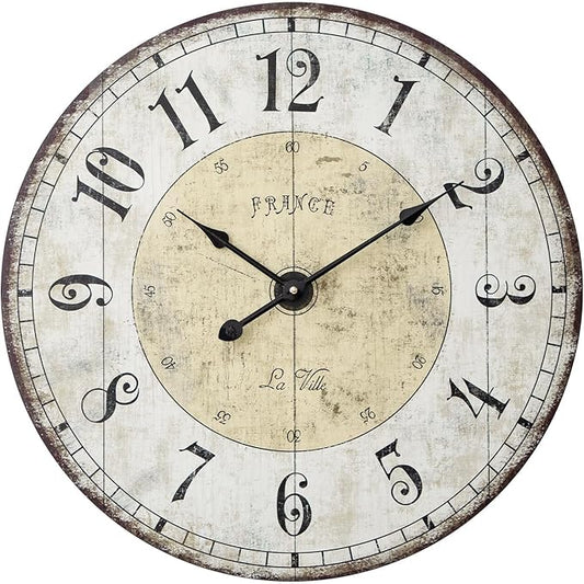 24 Inch Large Wall Clock, Rustic Round Farmhouse Wall Clocks by MACVAD