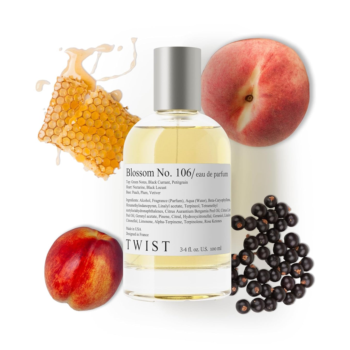 Twist Blossom No.106 - Eau De Parfum Inspired by J. Malone's Nectarine Blossom & Honey Cologne, Long-Lasting Perfume For Women & Men, Paraben Free, Vegan, Unisex, Fragrance - 100 ml | 3.4 fl. oz.