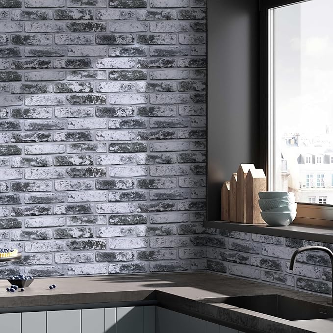 COMSTICKC 3D Gray Faux Brick Wall Panel, Peel and Stick Wall Covering, Not Real - Image 6
