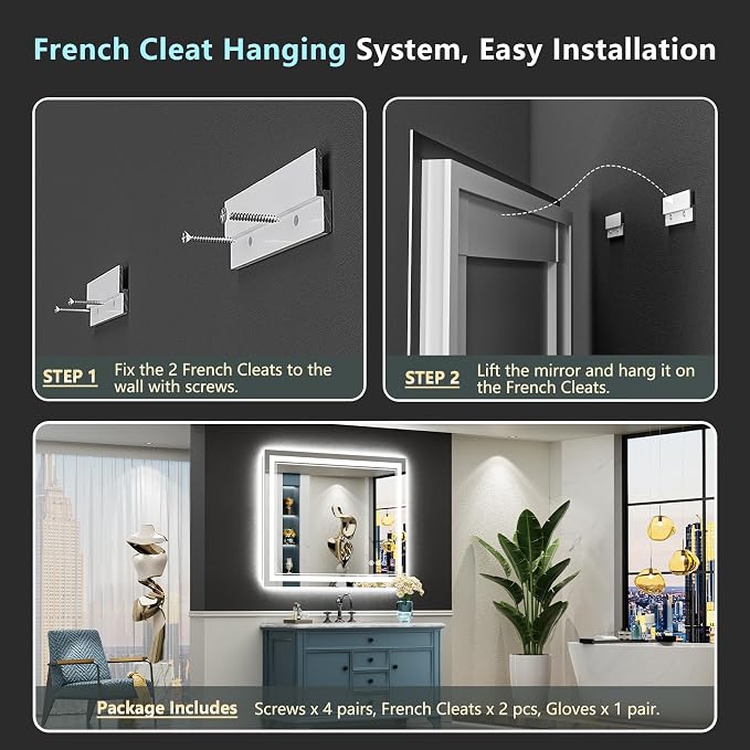 40x30 LED Bathroom Mirror with Lights, Backlit and Front Lit, Anti-Fog Lighted - Image 9
