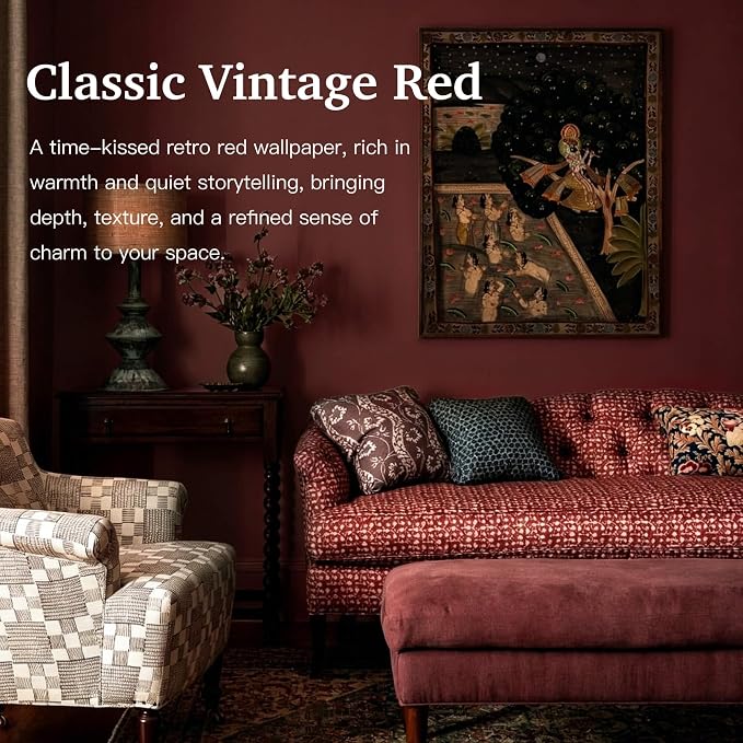 Dimoon 118"x17.7" Peel and Stick Wallpaper Dark Red Contact Paper - Image 3