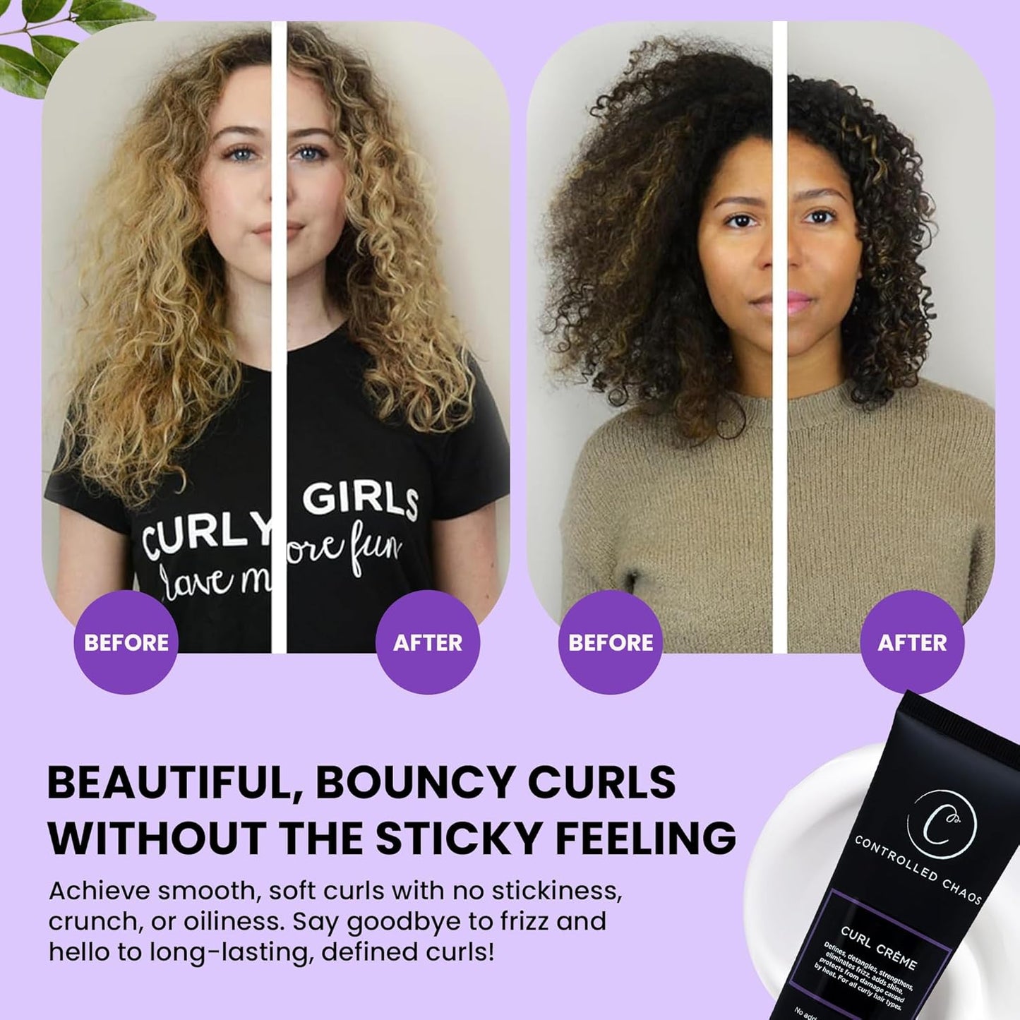 Controlled Chaos, As Seen on Shark Tank Curl Defining Cream for All Hair Types to Add Smoothness and Control Curly, Sulfate-Free Curl Cream (3oz)