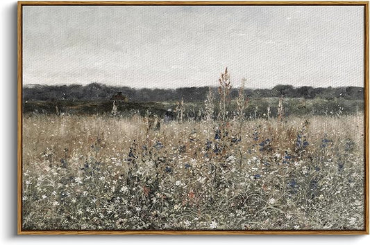 InSimSea Framed Canvas Wall Art Vintage Decor, Landscape Wall Art, Meadow by InSimSeaArt
