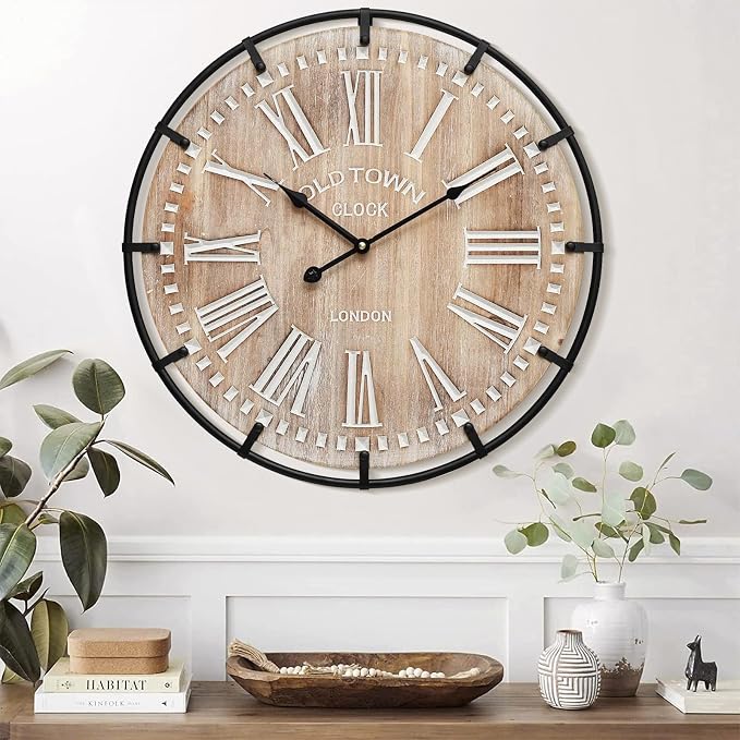 24 Inch Large Farmhouse Wall Clock, Rustic Wooden Wall Clock Decorative - Image 5