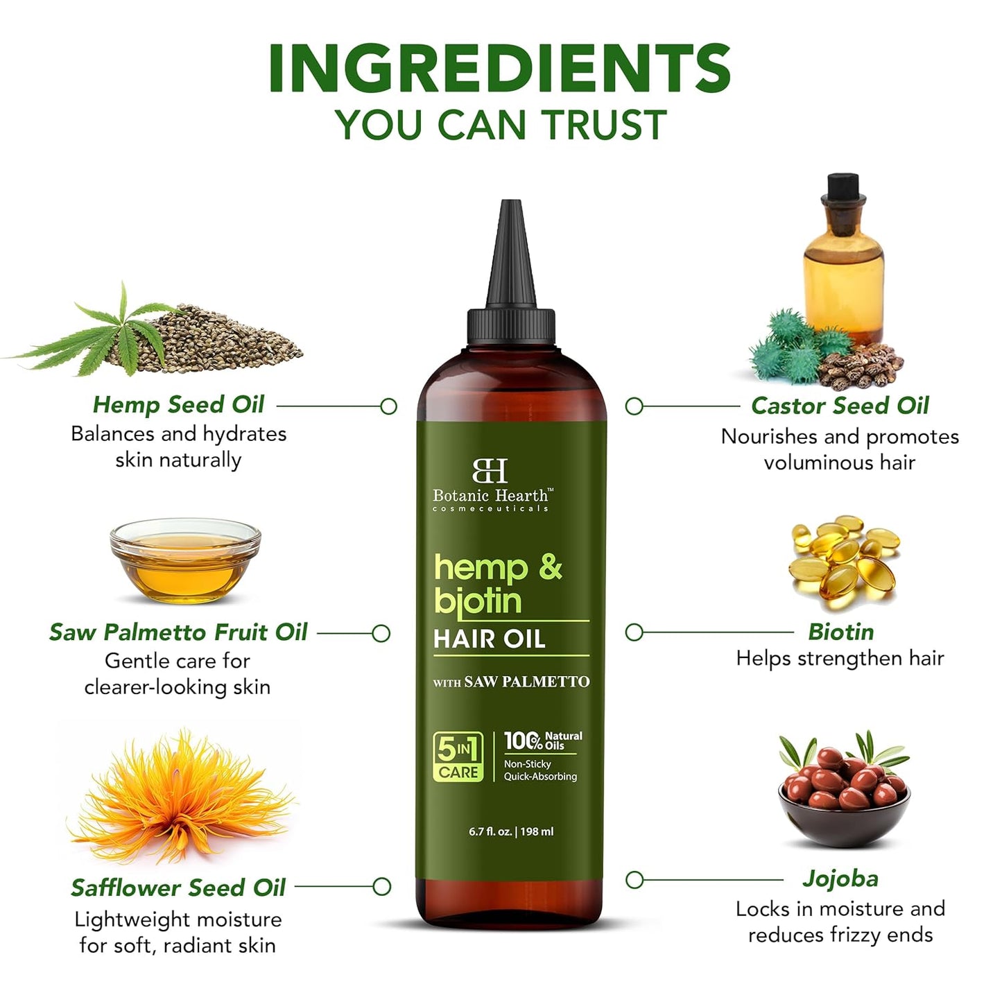Botanic Hearth Hemp & Biotin Hair Oil (6.7 Fl Oz) |Nourishing And Strengthening Hair Treatment For Thicker, Healthier|Looking Hair | Paraben Free | Suitable For All Hair Types