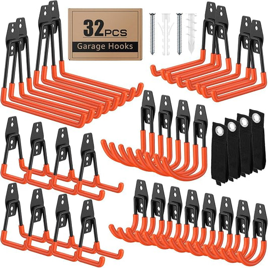 32 Pack Garage Hooks with Anti-Slip Coating Heavy Duty Wall Mount Hooks by Unknown