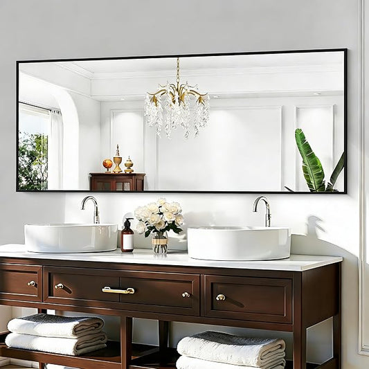 KOCUUY Black Bathroom Mirrors, Oversized Wall Mirror Black Metal Framed Decor by KOCUUY