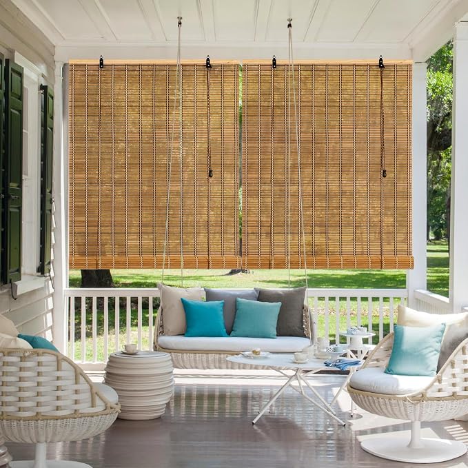 Natural Bamboo Window Blinds Roll Up Light Filtering UV Protection Shades - Image 2