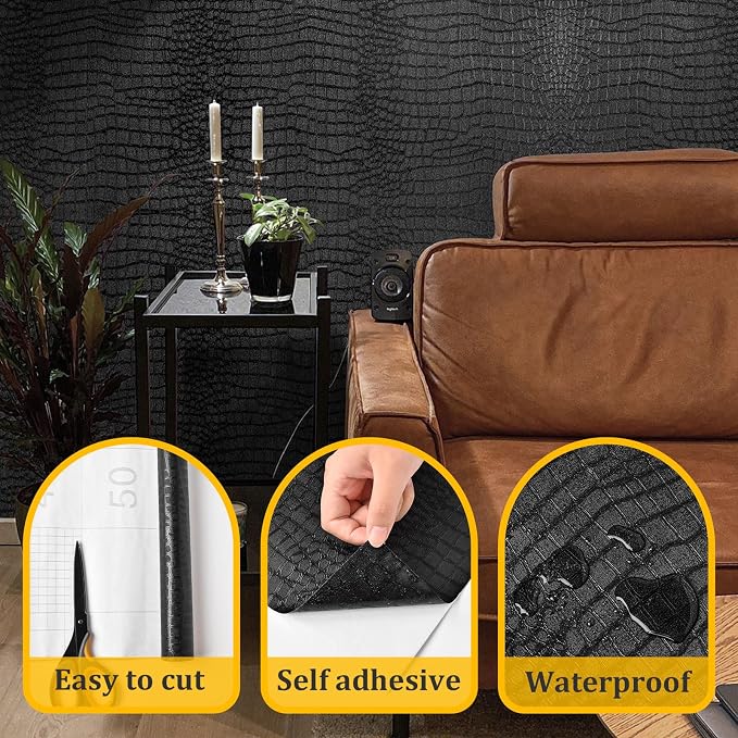Fititem Black Peel and Stick Wallpaper 393inL 17.3inW Black Contact Paper - Image 2