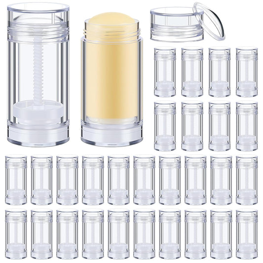 30 Pcs Empty Deodorant Containers Twist up Filling Stick Plastic Deodorant Container Refillable Bottles Bottomfill Round Lip Balm Tubes for Homemade DIY Lipstick Crayon(15 ml,Clear)