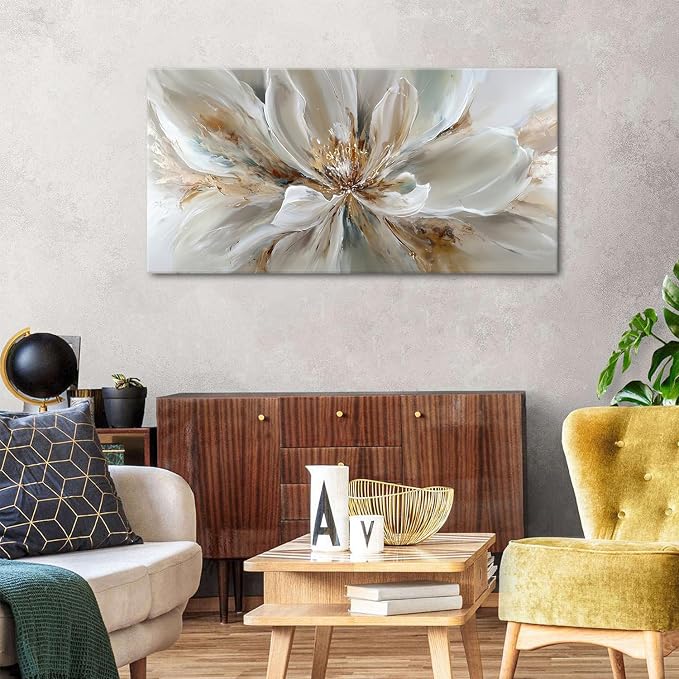 Flower Wall Art Vintage White Floral Canvas Pictures Abstract Blooming Flower - Image 4