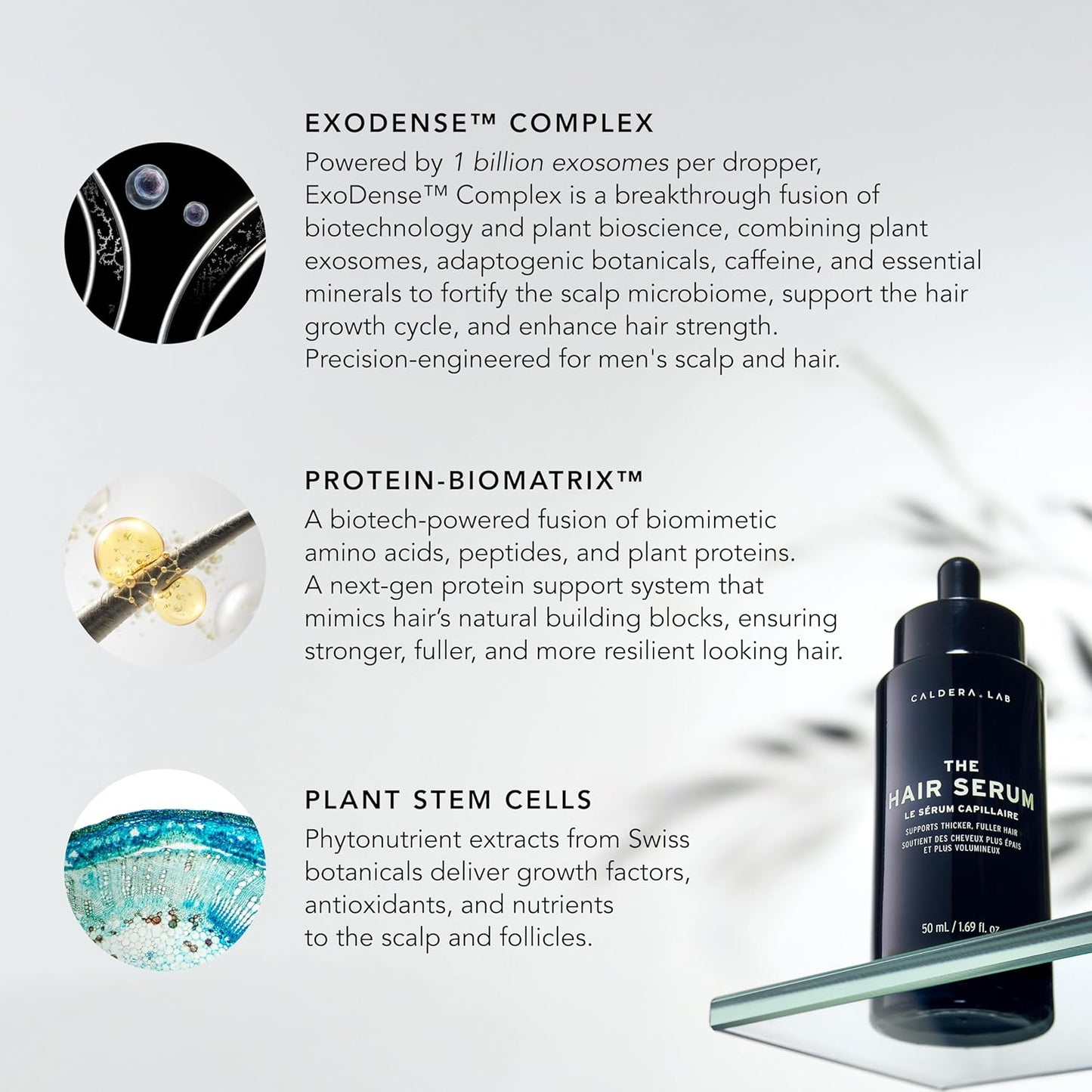 Caldera + Lab The Hair Serum | Men’s Thickening Serum for Thinning & Receding Hair, Supports Fuller & Stronger-Looking Hair, Dermatologically Tested - All Hair Types