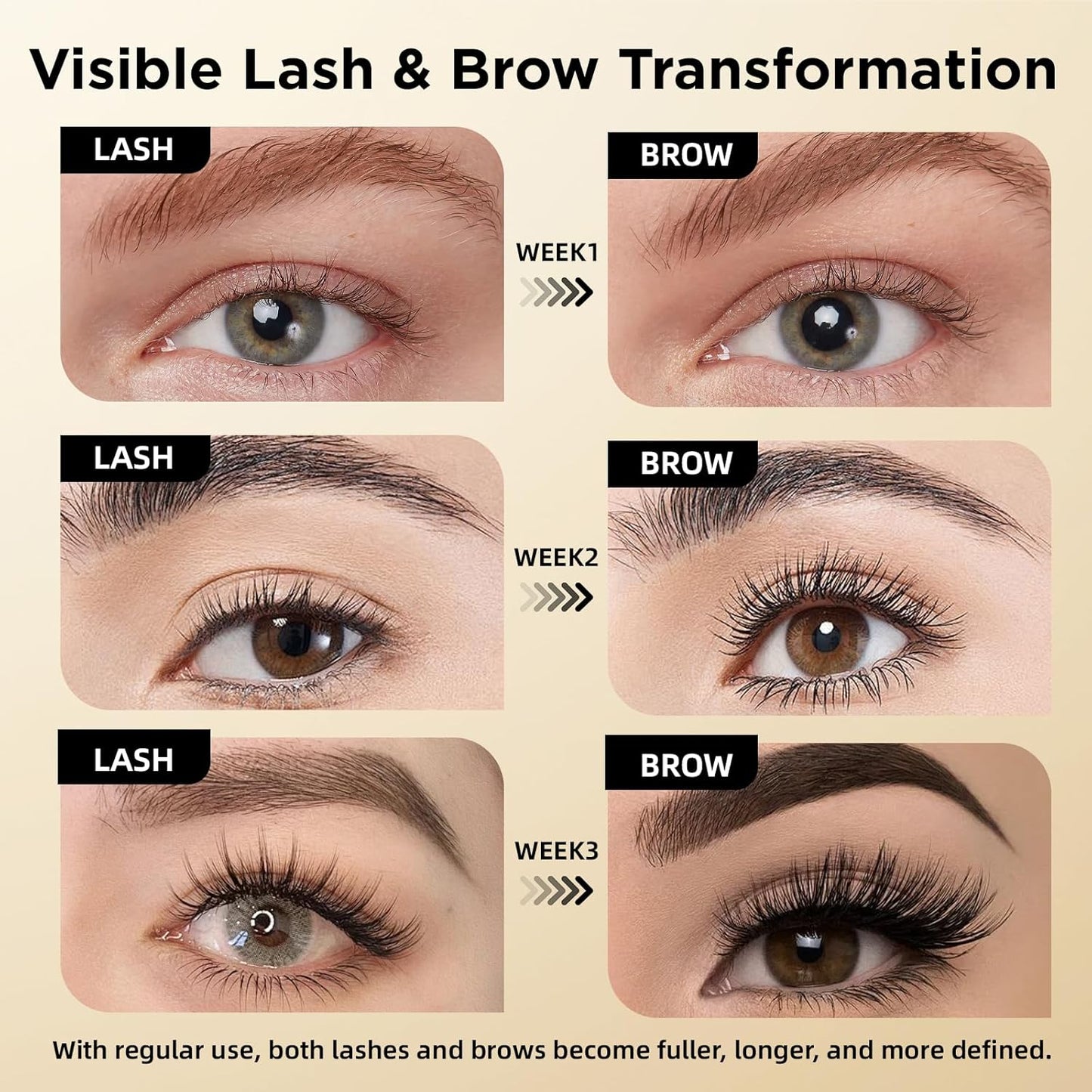 Eyelash & Eyebrow Growth Serum – 15 Plant Extracts for Longer, Denser & Fuller Lashes & Brows, Boosts Natural Hair Development,eyelash serum,Hypoallergenic Oil-Free,lash growth serum (Glossy Black)