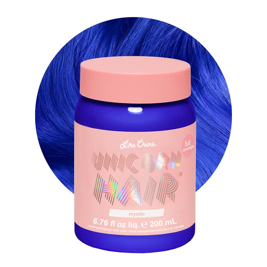 Lime Crime Unicorn Hair Dye Full Coverage, Mystic (Electric Blue) - Vegan and Cruelty Free Semi-Permanent Hair Color Conditions & Moisturizes - Temporary Blue Hair Dye With Sugary Citrus Vanilla Scent