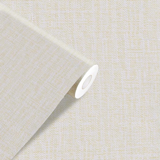 Yancorp 24"x120" Textured Fabric Cream Faux Grasscloth Peel and Stick Wallpaper by YancorpHomeDecor