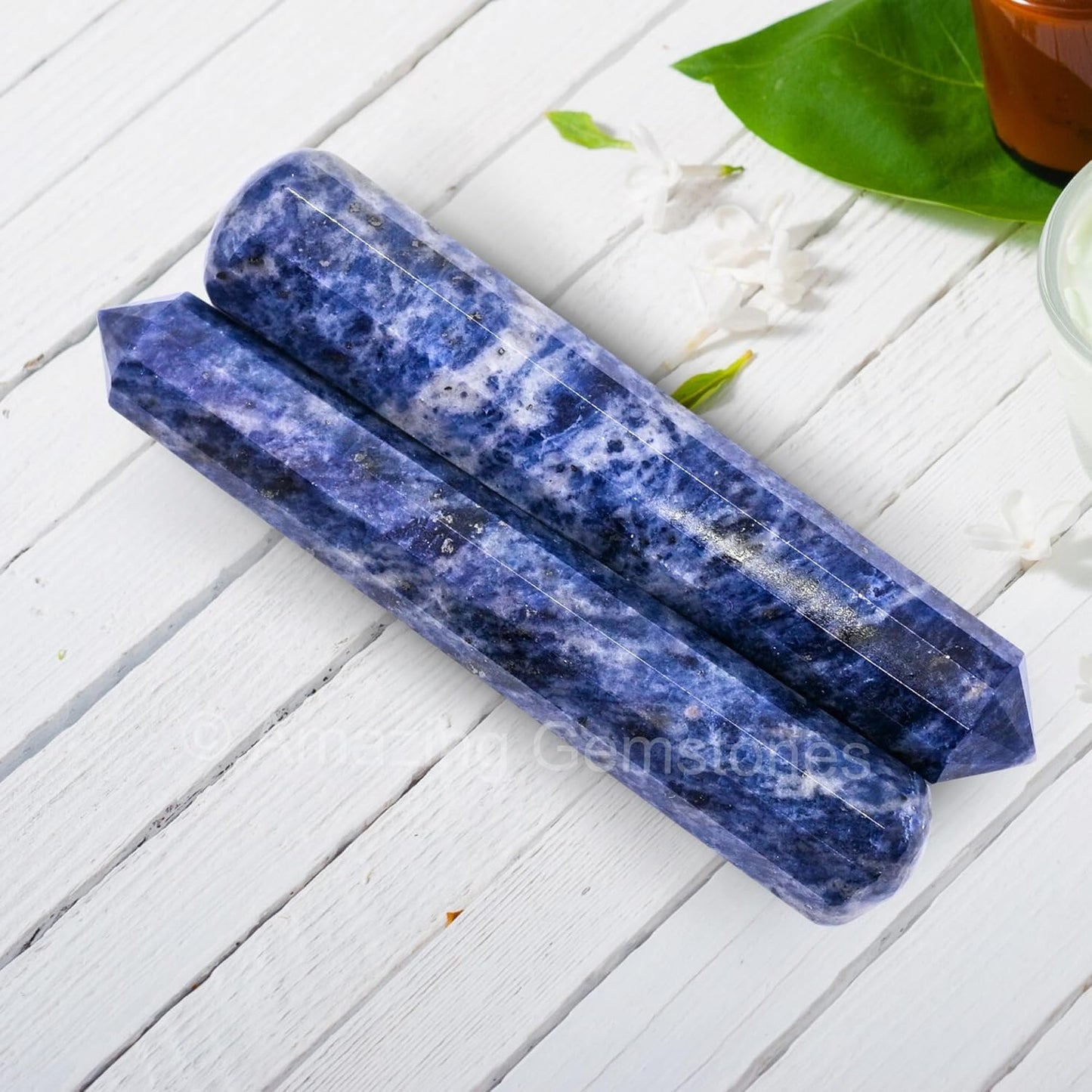 Amazing Gemstone Sodalite Crystal Wand Massage Stick - Pelvic Wand Gua Sha for Adults - Crystals and Healing Stones Massage Wands for Adults Gifts (Pointed)