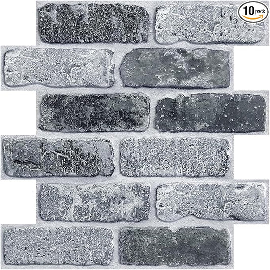 COMSTICKC 3D Faux Gray Brick Wall Panel Peel and Stick, Designed by COMSTICKCDECOR