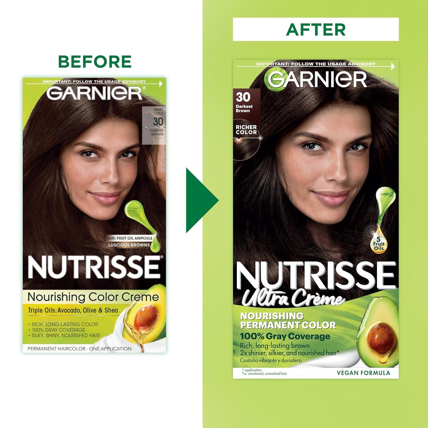 Garnier Nutrisse Nourishing Hair Color Creme, 30 Darkest Brown (Sweet Cola) (Packaging May Vary)