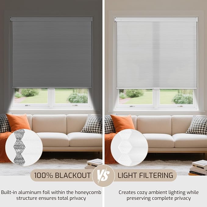 Grandekor No Drill No Tools Cordless Cellular Shades, 27.5" W x 64" H, UV - Image 7