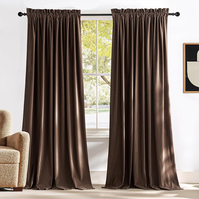NICETOWN Brown Velvet Curtains 84 inches Length by NICETOWN