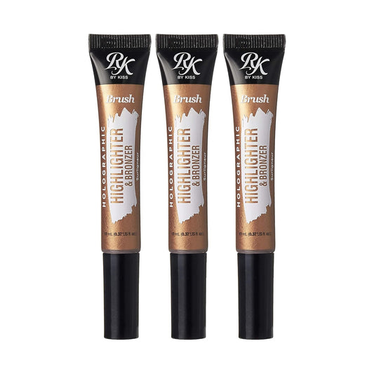 Ruby Kisses HD Brush Concealer & Foundation, Full Coverage, Color Correcting, Highlight, Contour 3 Pack (Rich Gold Bronzer)