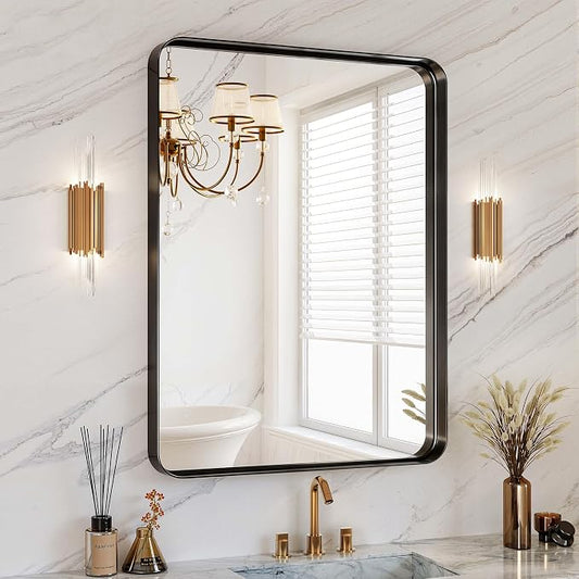 30x36 Inch Black Metal Framed Bathroom Mirror by MYSUNORIA