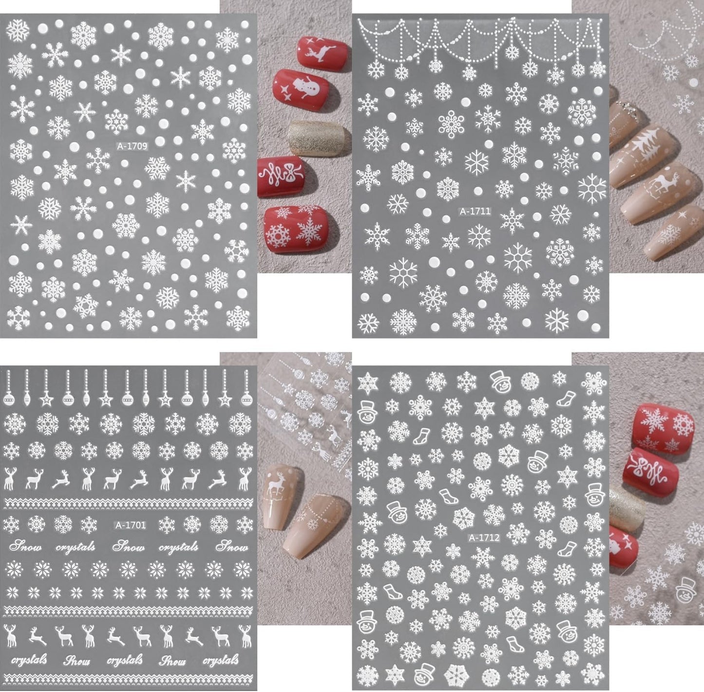 12 Sheets Christmas Nail Art Stickers 3D Holiday Stickers Self Adhesive Christmas Nail Decals Snowflake Art Supplies Decoration Accessories for Women & Girls