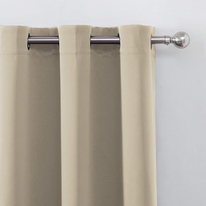 LEMOMO Blackout Curtains 52 x 84 Inch Long Beige Curtains Set of 2 Panels Room - Image 6