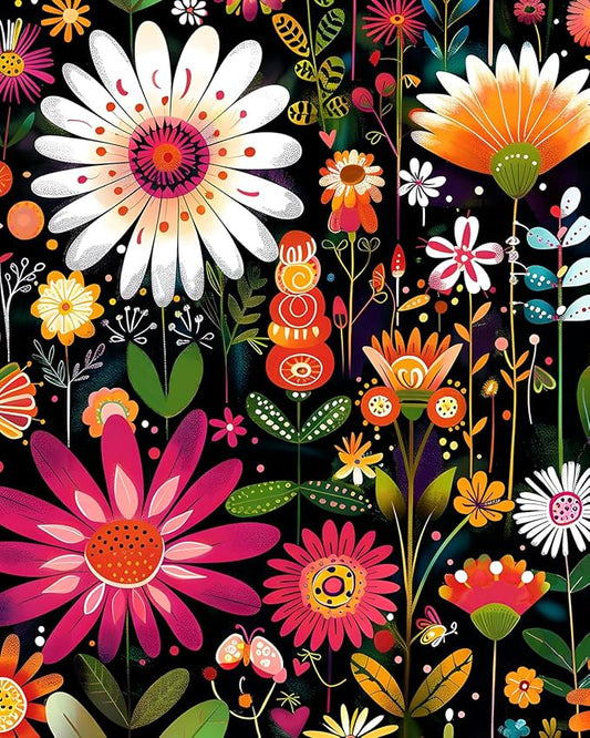 BOKEBEVE Extra Long Colorful Floral Wallpaper Peel and Stick Boho Pink Wall by BOKEBEVE