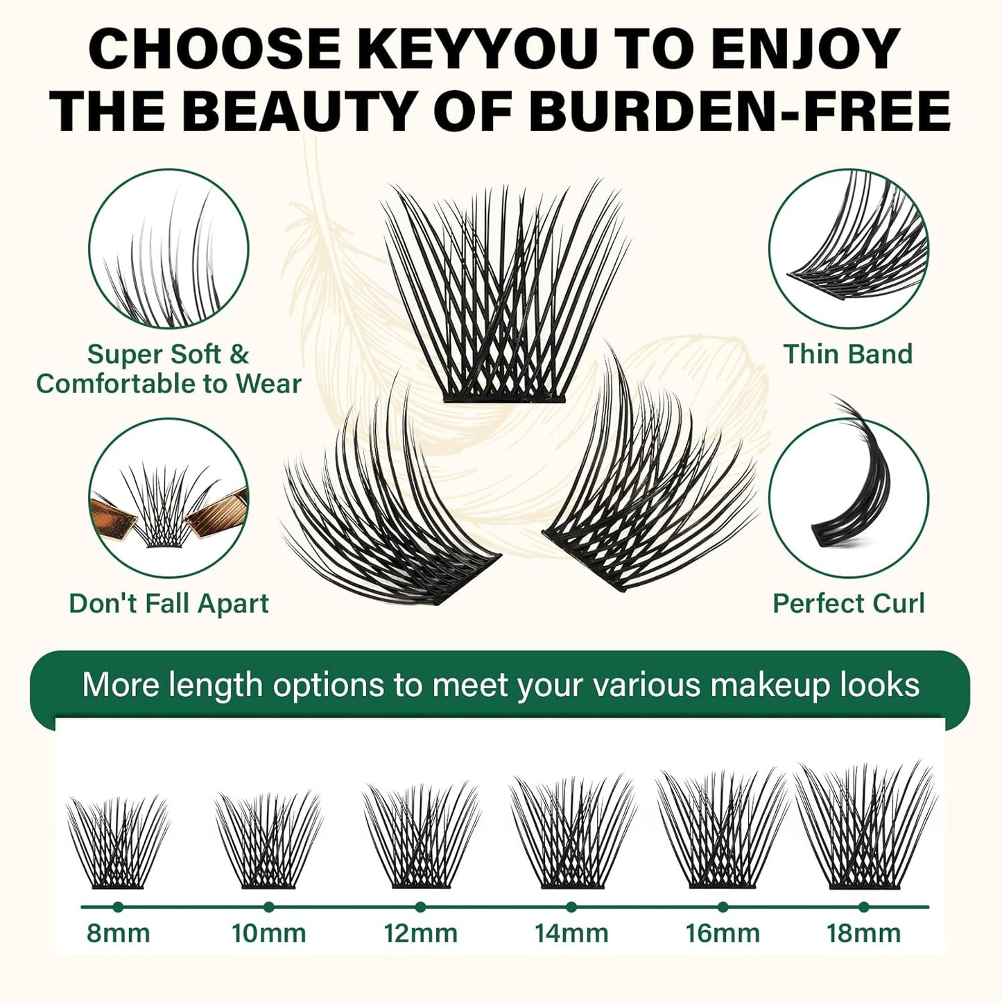 Lash Clusters 144pcs Individual Lashes D Curl 18mm Eyelash Clusters KEYYOU Air Touch Cluster Lashes Super Lightweight Soft Wispy Comfortable Easy DIY at Home(Air01-D-18mm)