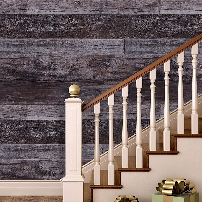 WENMER 17.71" x 394" Grey Wood Peel and Stick Shiplap Self Adhesive Wallpaper - Image 3