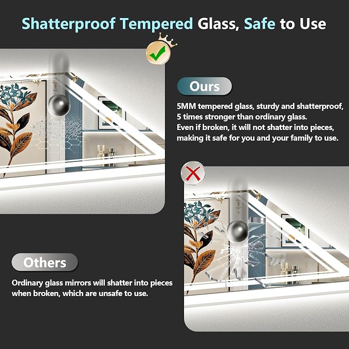 55x36 LED Bathroom Mirror with Lights, Backlit and Front Lit Anti-Fog Lighted - Image 7
