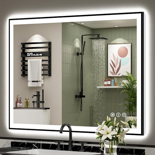 48x38 Black Framed LED Bathroom Mirror by Awandee