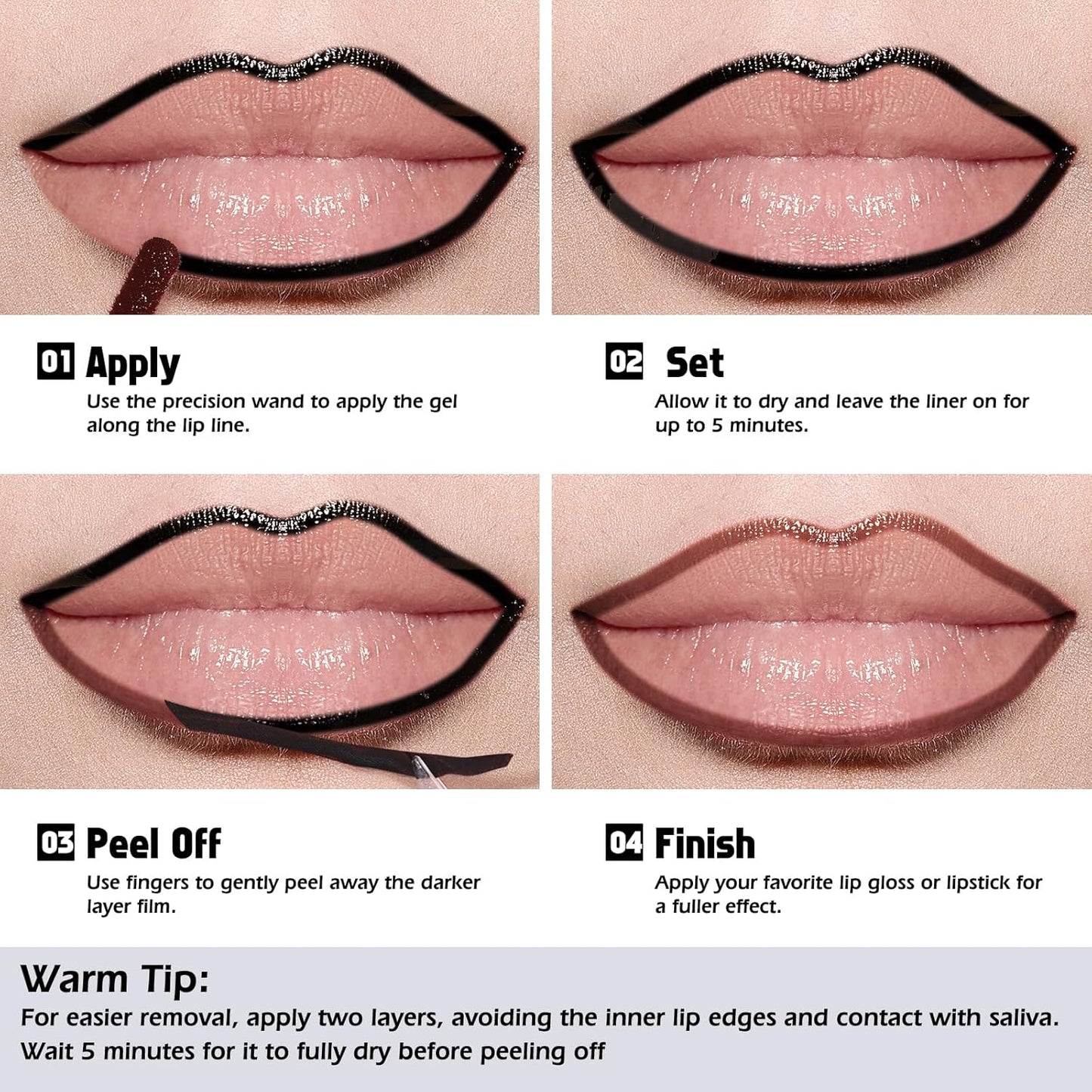 KIMUSE Peel Off Lip Liner Stain, Long Lasting Lip Tint Stain Peel Off, Waterproof, Transfer-Proof, Highly Pigmented Color Peel Off Lip Stain Liner, Matte Finish