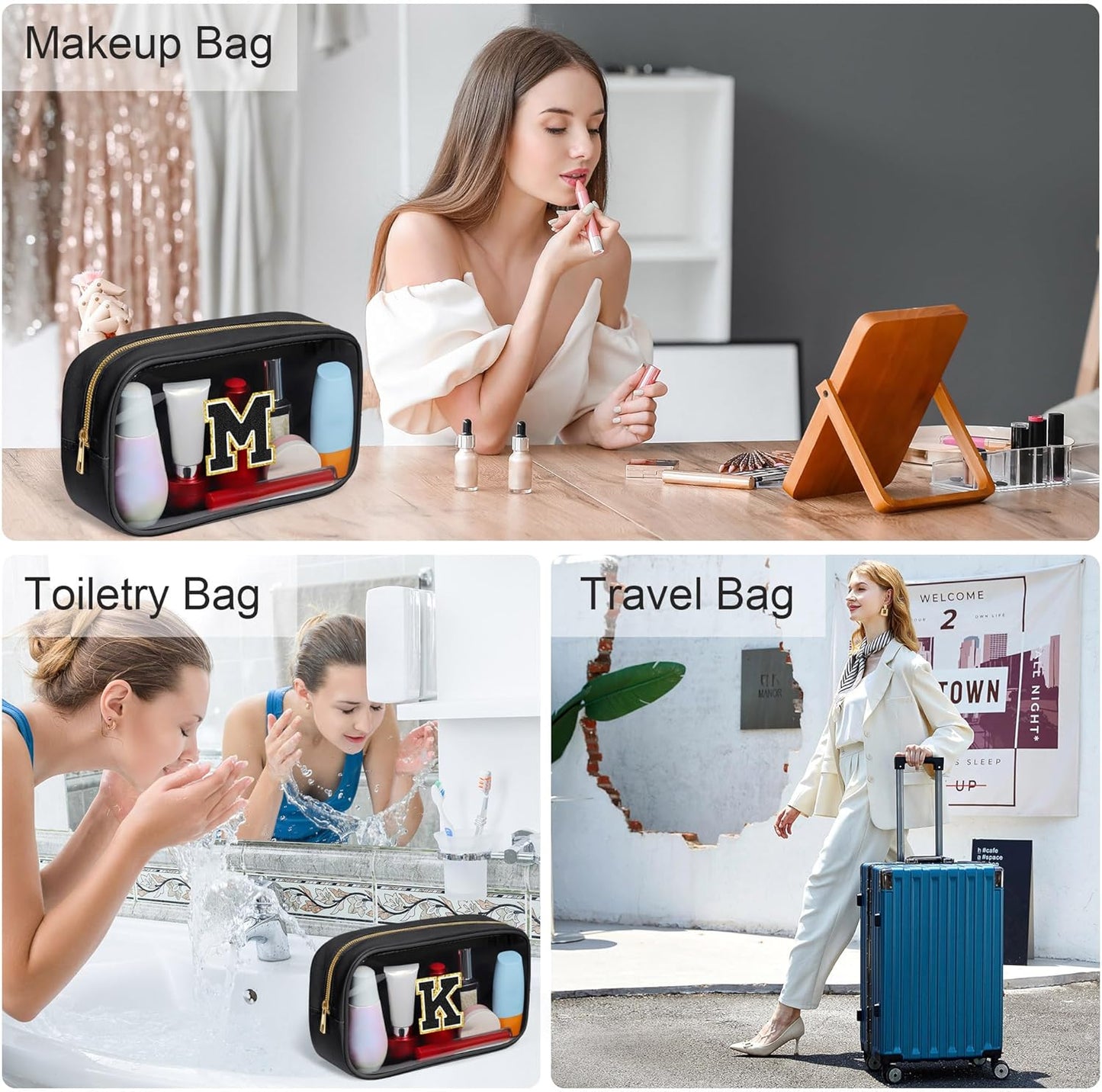 YOOLIFE Birthday Gifts for Her Wife Travel Makeup Bag Toiletry Bag for Women, Clear Makeup Bag Cosmetic Bag Travel Accessories Birthday Gifts Teacher Mother Wife Girlfriend Bride Gifts Black K