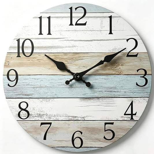 Wall Clock, Silent Non Ticking Wall Clocks Battery Operated, Rustic Wooden by HYLANDA
