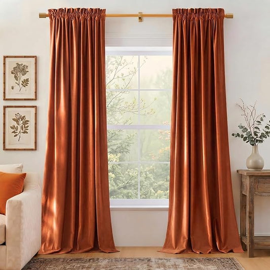 NICETOWN Orange Velvet Curtains 84 inch Long by NICETOWN