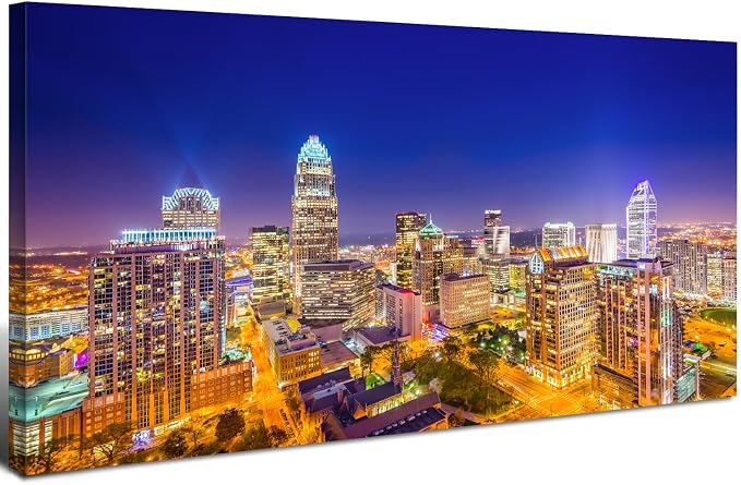 Charlotte City Skyline Wall Art Blue Night Cityscape Wall Decor North Carolina by HOME