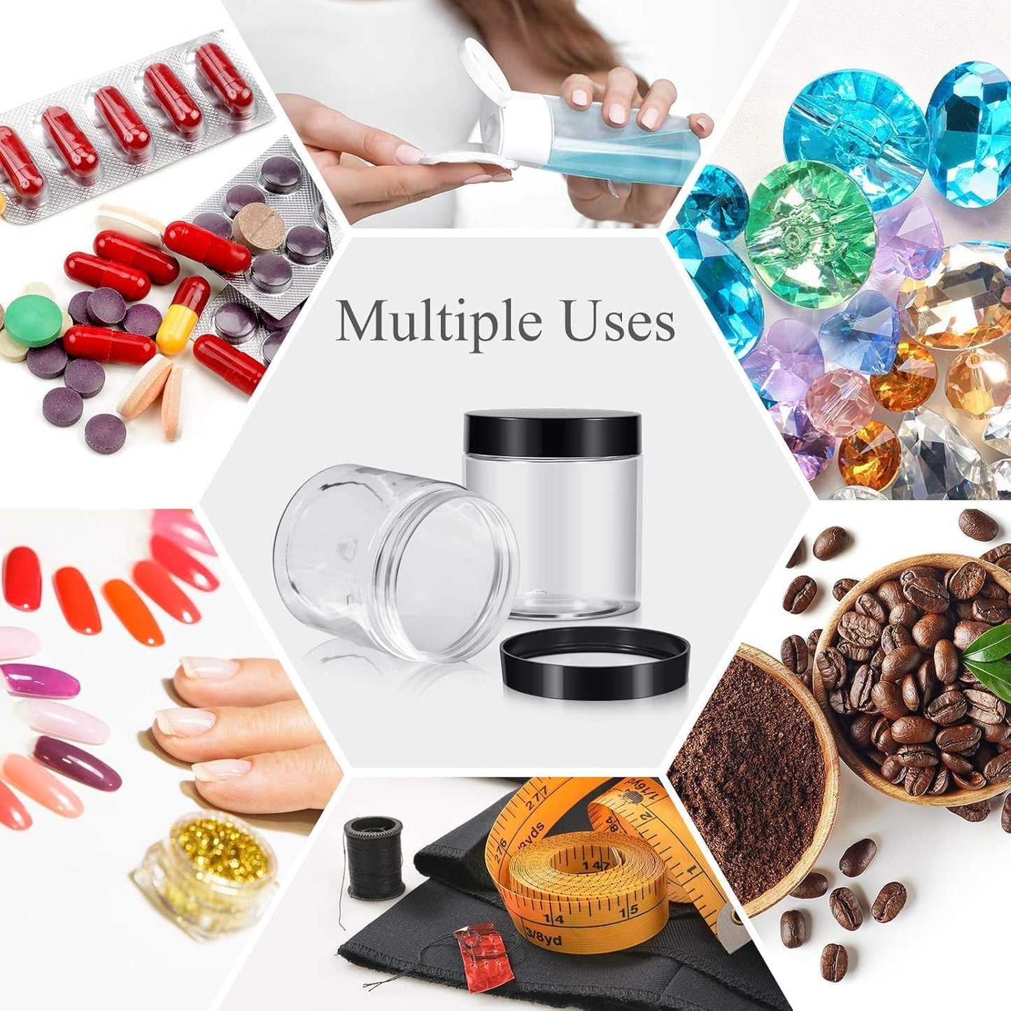 24 Pieces Empty Clear Plastic Jars with Lids Round Storage Containers Wide-Mouth for Beauty Product Cosmetic Cream Lotion Liquid Butter Craft and Food (Black Lid, 8 oz)